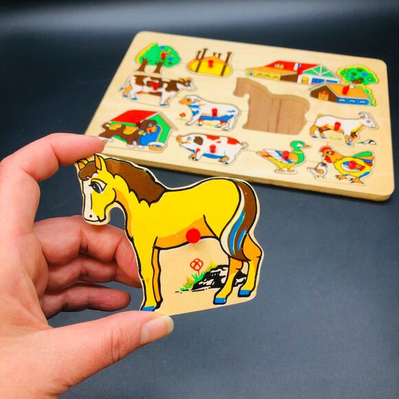 Vintage 80s Ranch Animals Wood Tray Puzzle: Retro GenX Toy Nostalgia - Picture 6 of 10